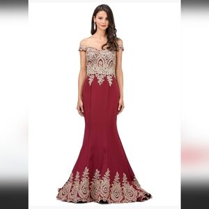 Dusty Rose Formal Gown with Intricate Gold Detailing